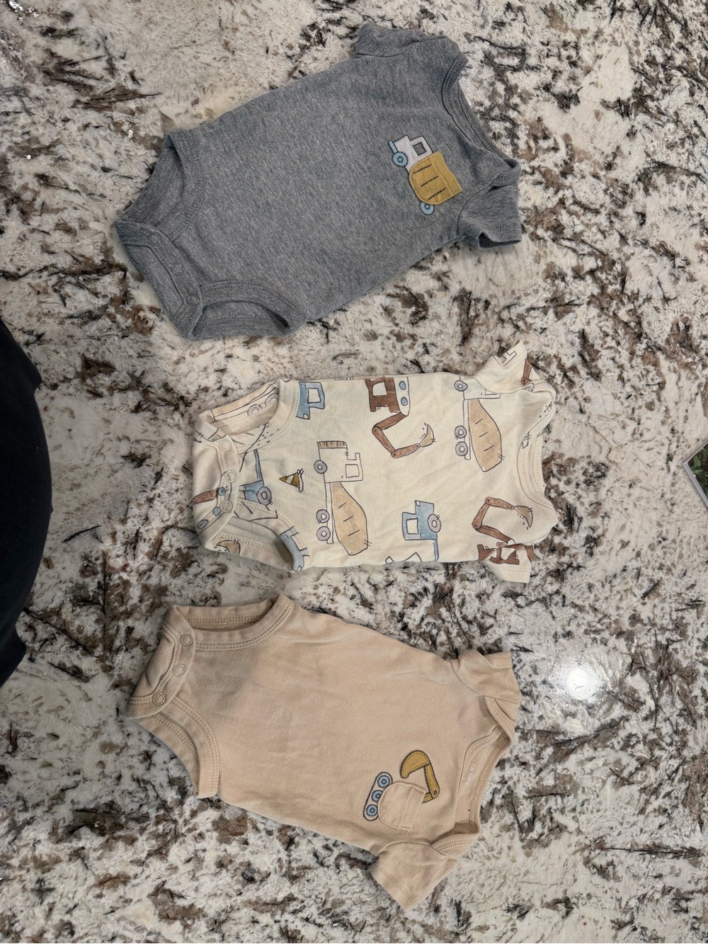 Carter's Gray, Cream, and Beige Baby One-Piece Bodysuits - Construction Print